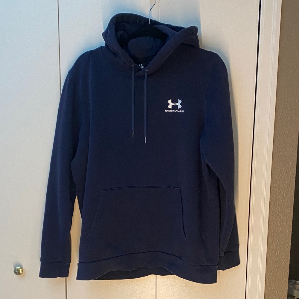 Under Armour Navy Blue Pullover Hoodie with White Logo